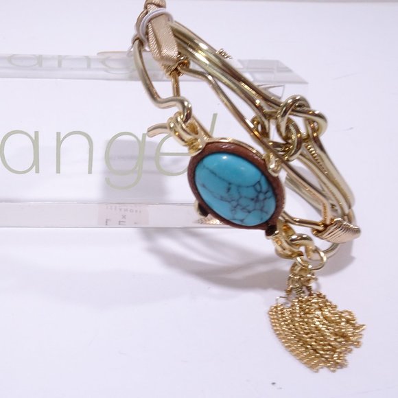 Lee by Lee Angle Turq Stone Brown Rope tassel Cuff Bangle Bracelet NWT 110 Set 3 - Picture 1 of 16